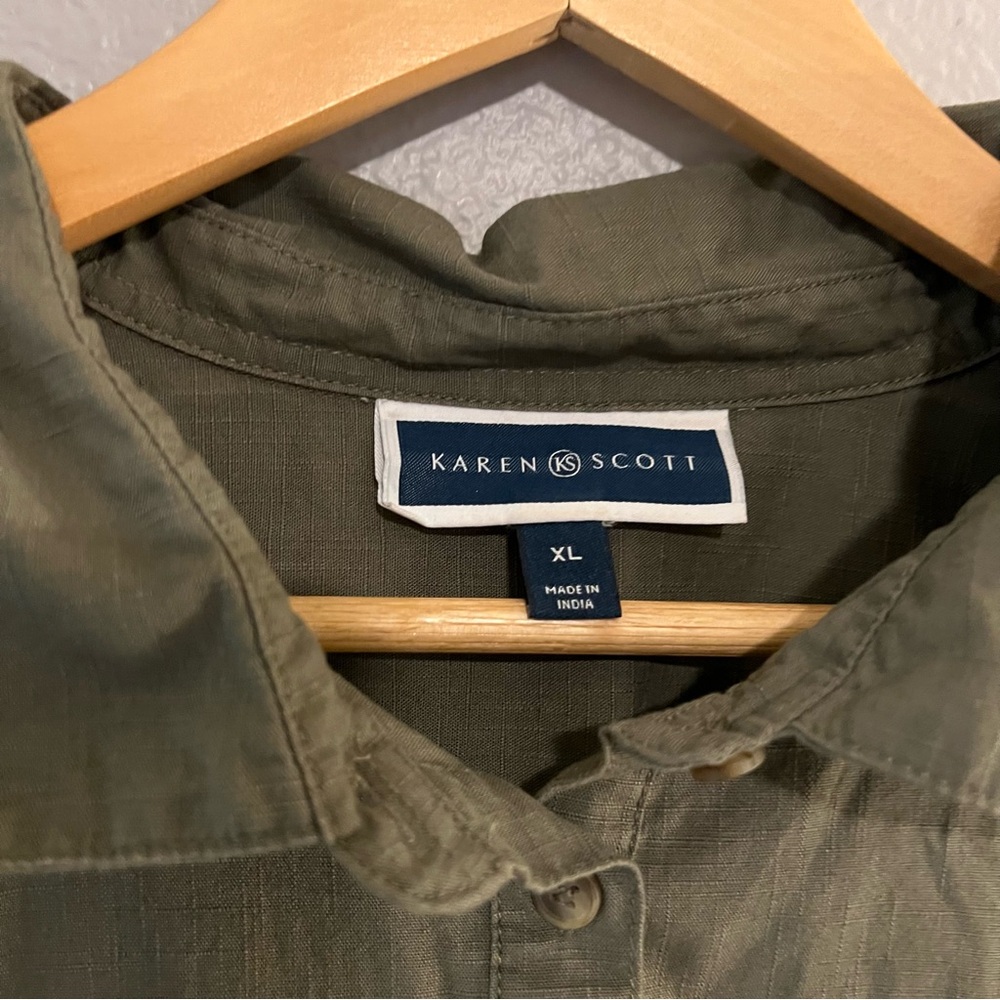 Karen Scott Olive Green Mini Shirt Dress XL - Picture 4 of 6